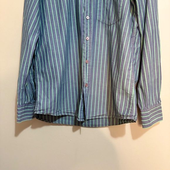 Vintage Pepe Jeans Purple Cotton Button Up Dress Shirt Green Stripes - Picture 6 of 15